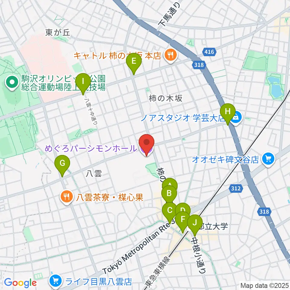 めぐろパーシモンホール周辺のコンビニエンスストア一覧地図