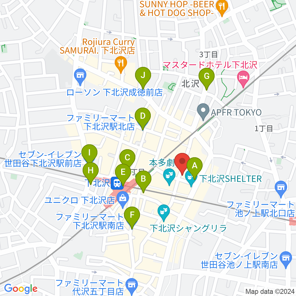 下北沢 music bar rpm周辺のコンビニエンスストア一覧地図