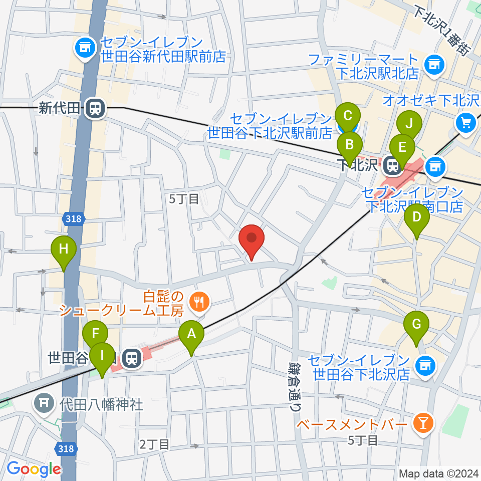 下北沢ボイスファクトリー周辺のコンビニエンスストア一覧地図