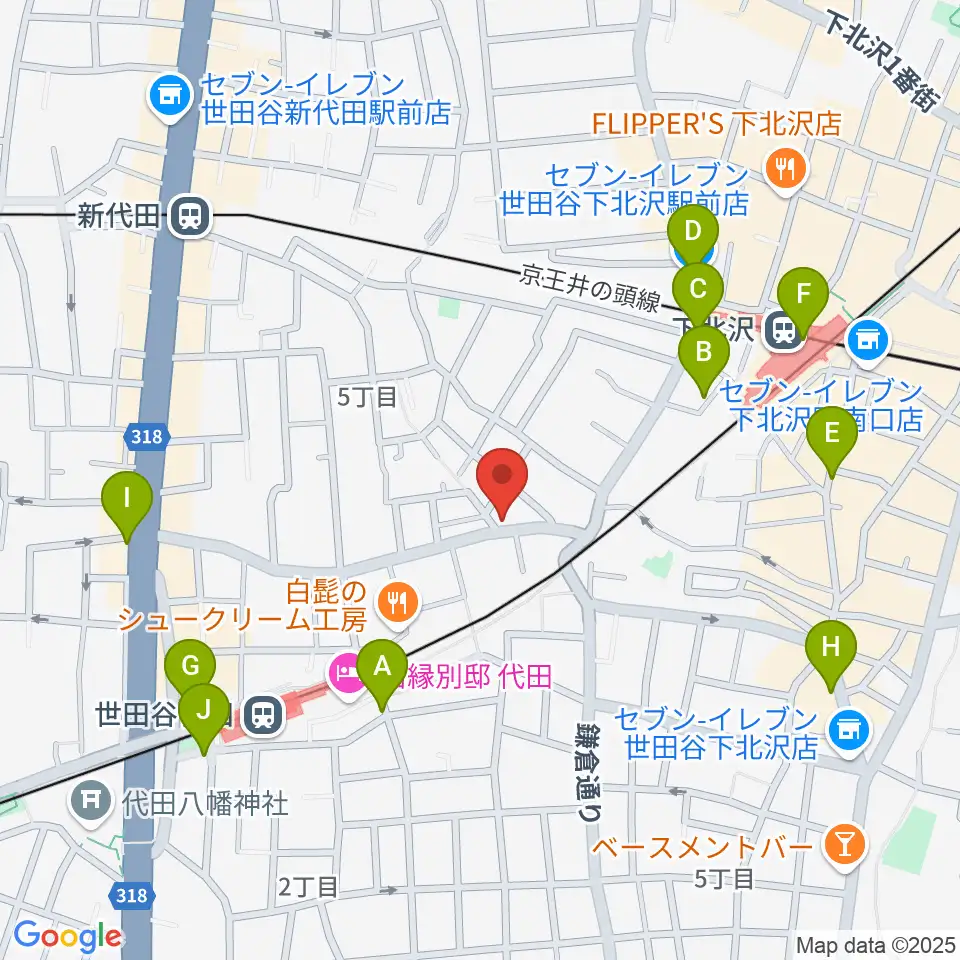 下北沢ボイスファクトリー周辺のコンビニエンスストア一覧地図