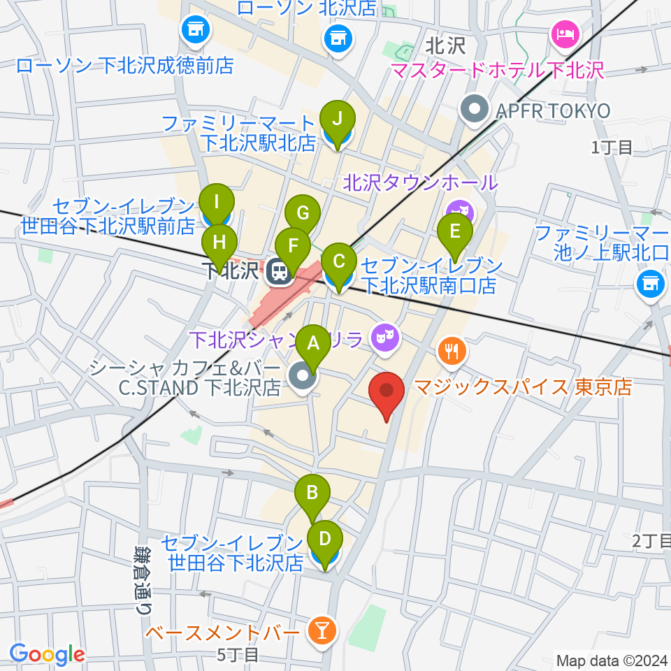 下北沢MOSAiC周辺のコンビニエンスストア一覧地図