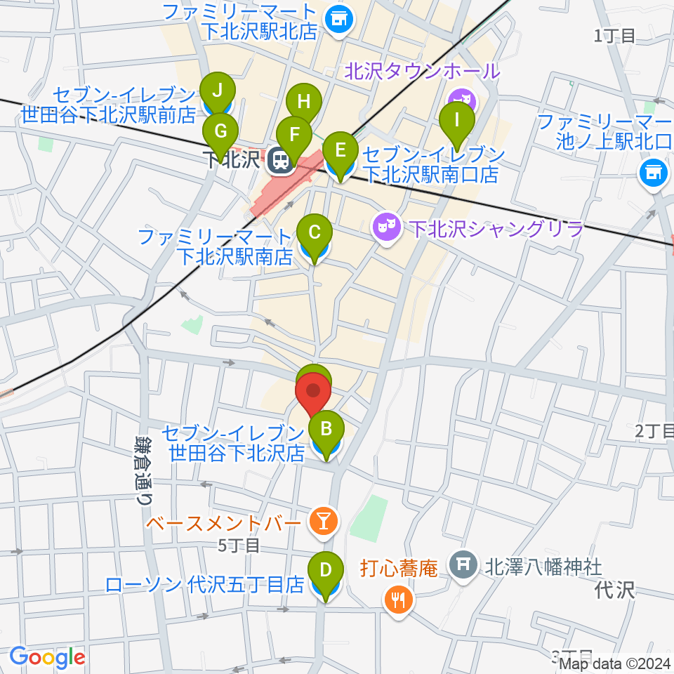 下北沢440周辺のコンビニエンスストア一覧地図