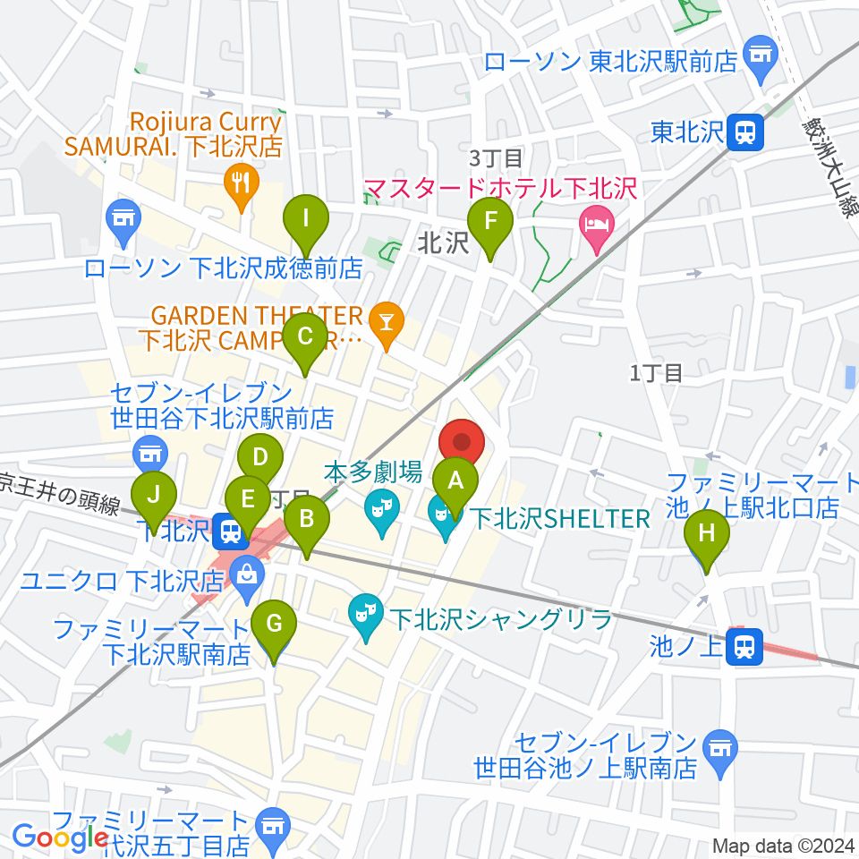 北沢タウンホール周辺のコンビニエンスストア一覧地図