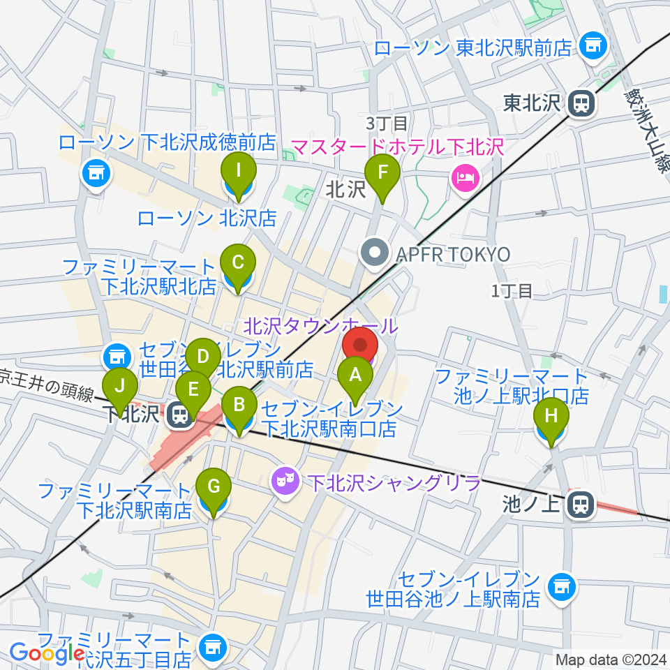 北沢タウンホール周辺のコンビニエンスストア一覧地図