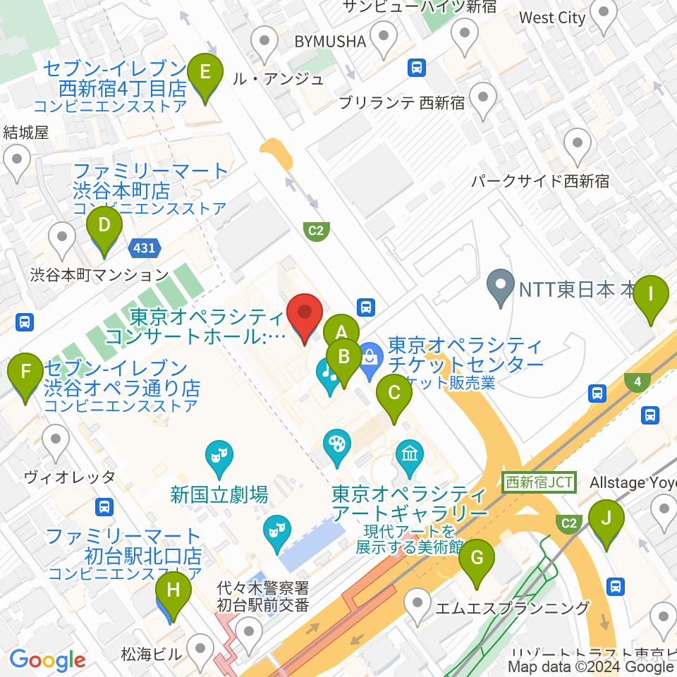 東京オペラシティ周辺のコンビニエンスストア一覧地図