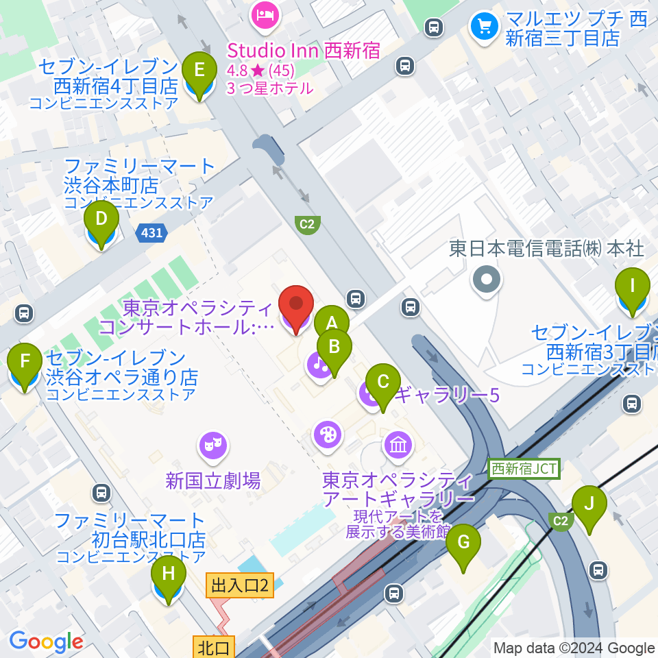 東京オペラシティ周辺のコンビニエンスストア一覧地図