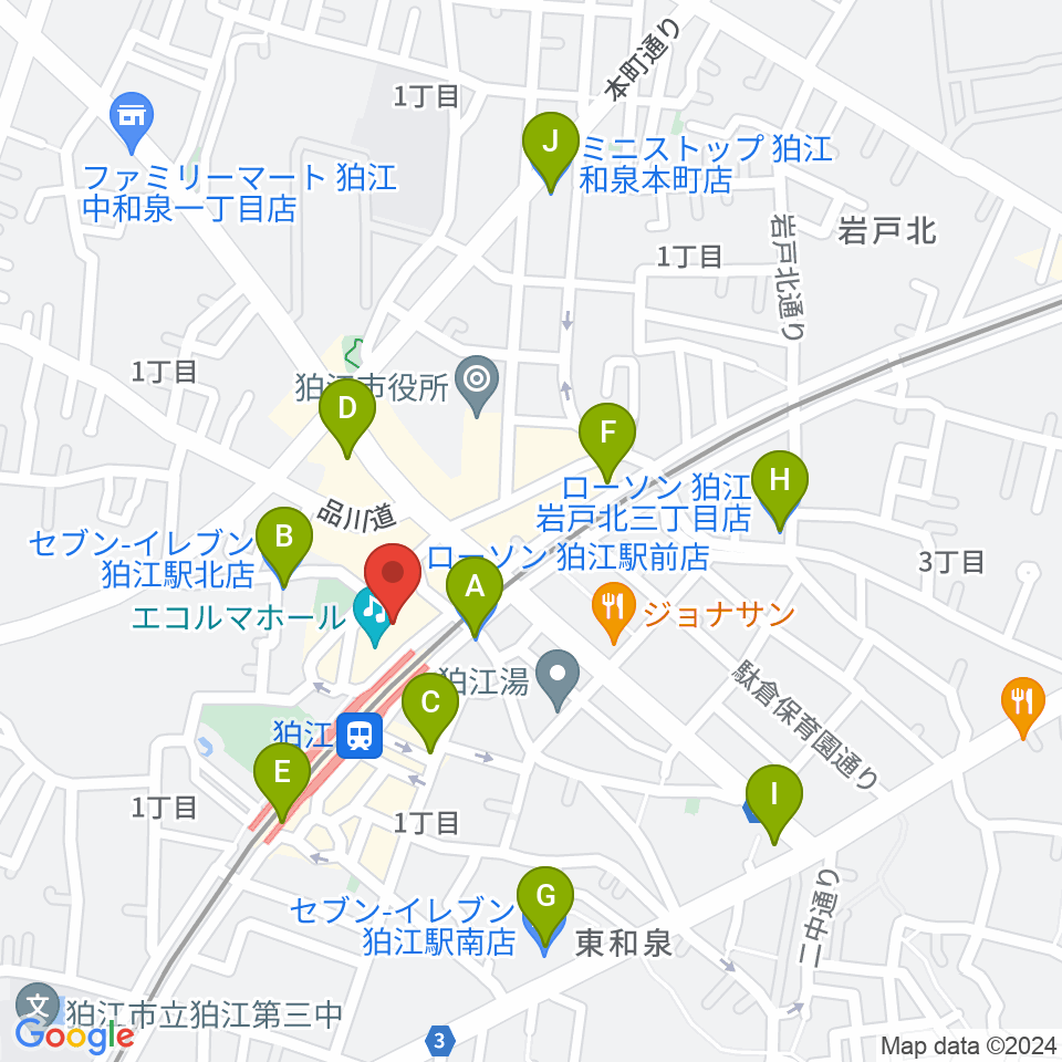 狛江エコルマホール周辺のコンビニエンスストア一覧地図