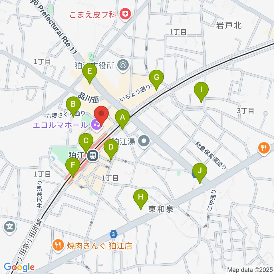狛江エコルマホール周辺のコンビニエンスストア一覧地図
