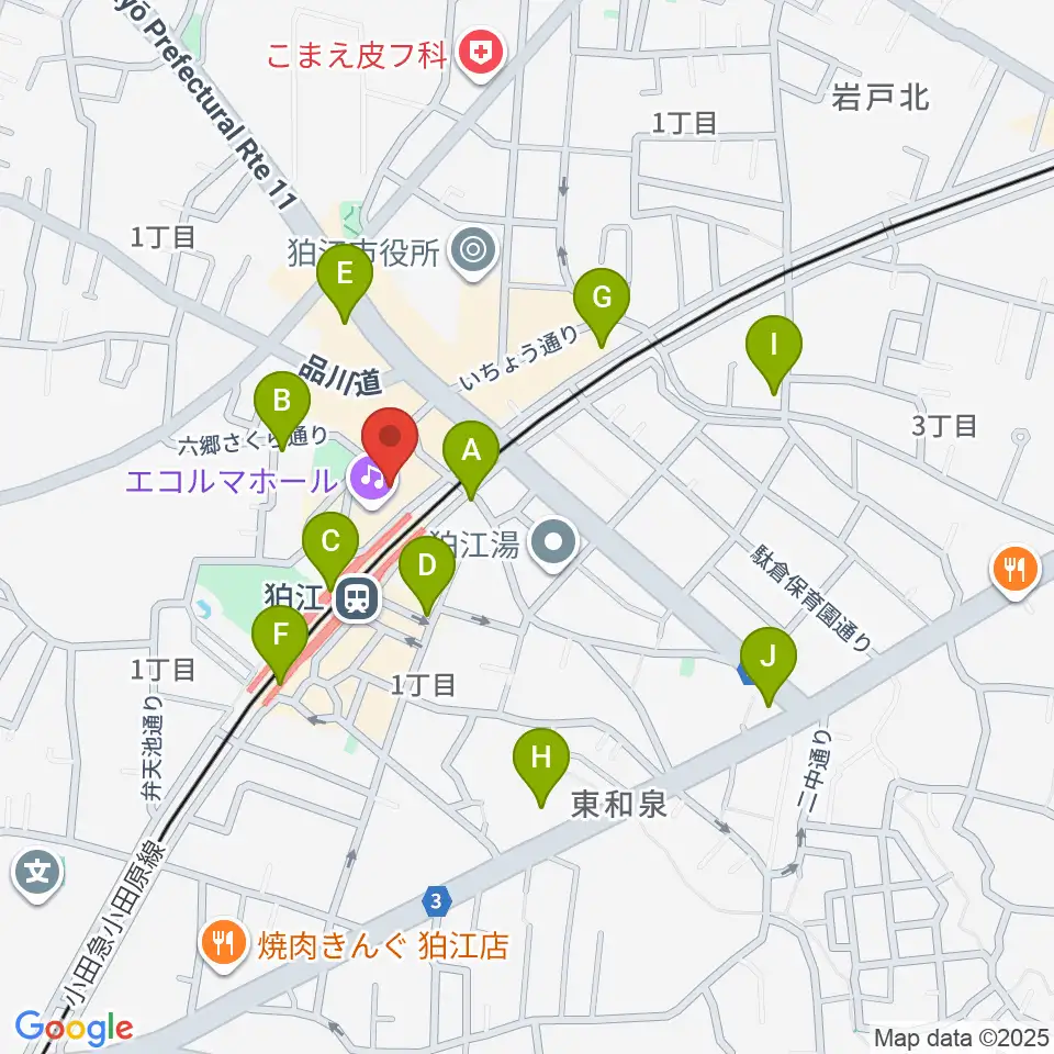 狛江エコルマホール周辺のコンビニエンスストア一覧地図