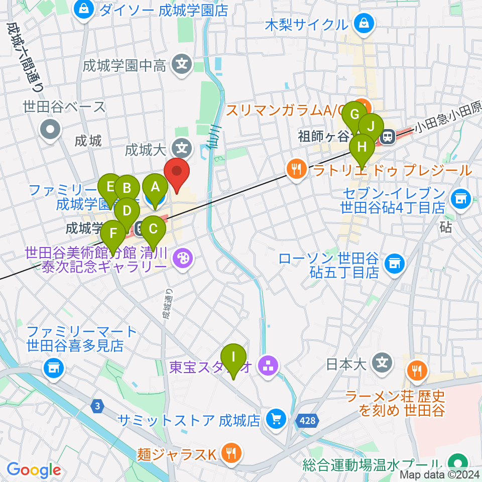 成城ホール周辺のコンビニエンスストア一覧地図