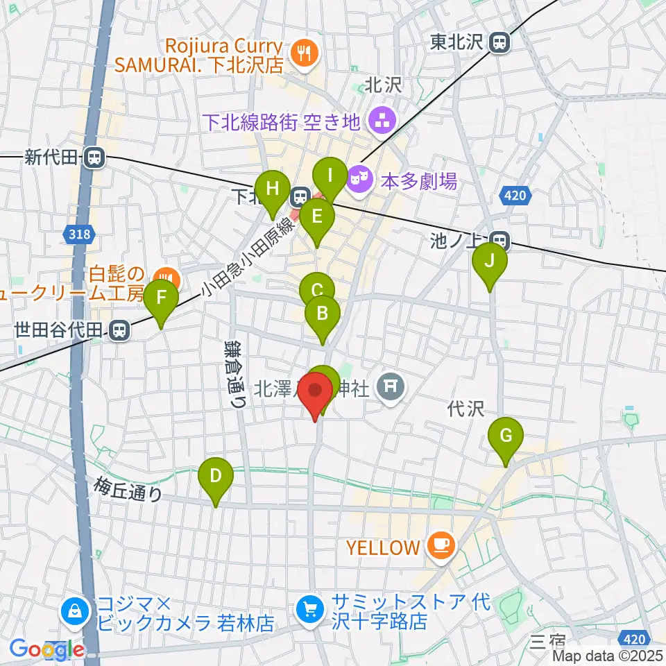 下北沢ビッグマウス周辺のコンビニエンスストア一覧地図
