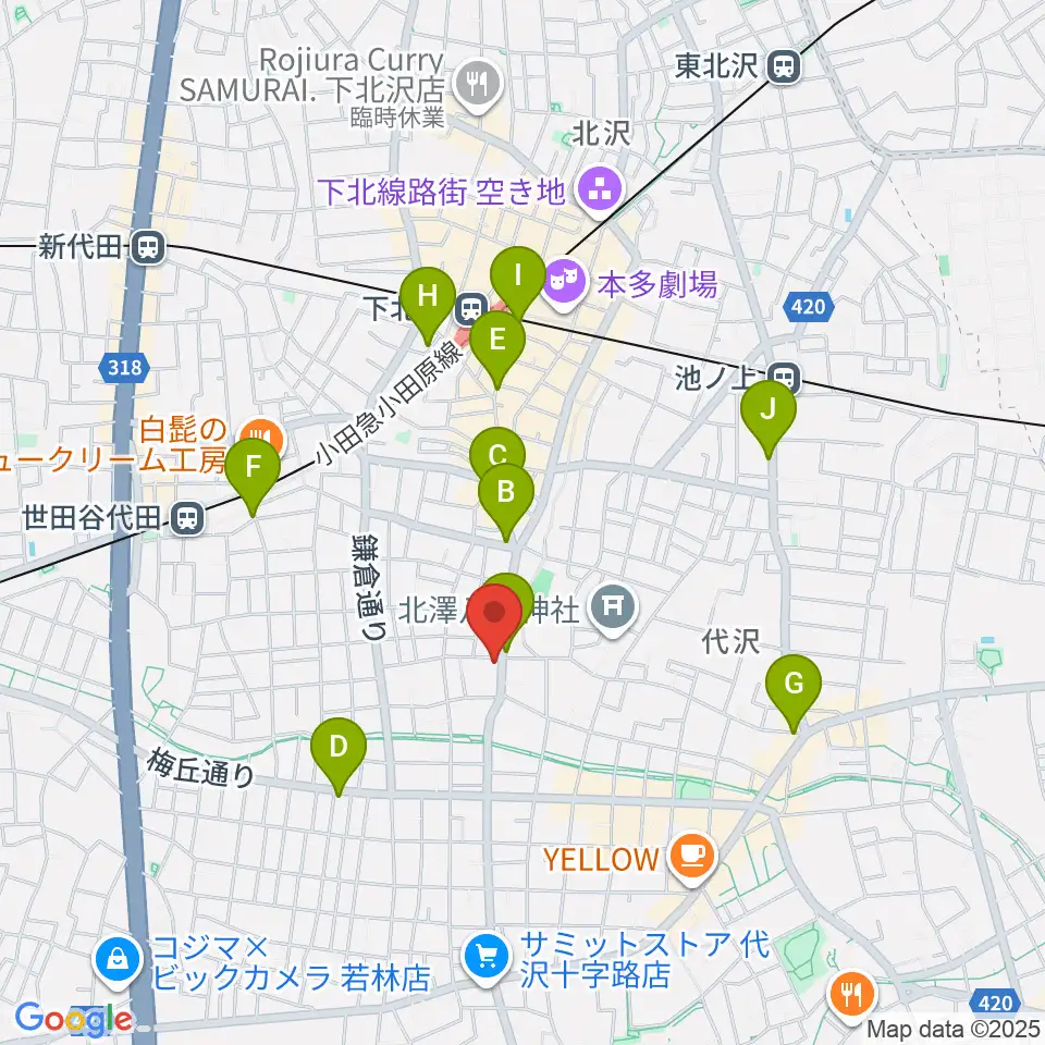 下北沢ビッグマウス周辺のコンビニエンスストア一覧地図