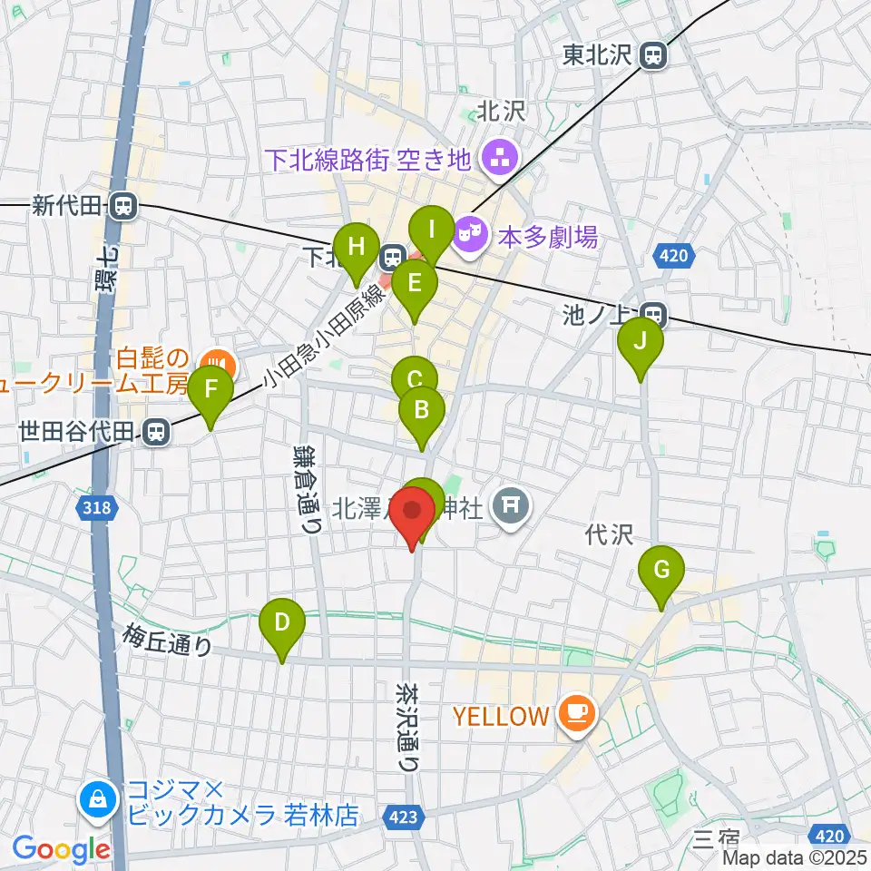 下北沢ビッグマウス周辺のコンビニエンスストア一覧地図