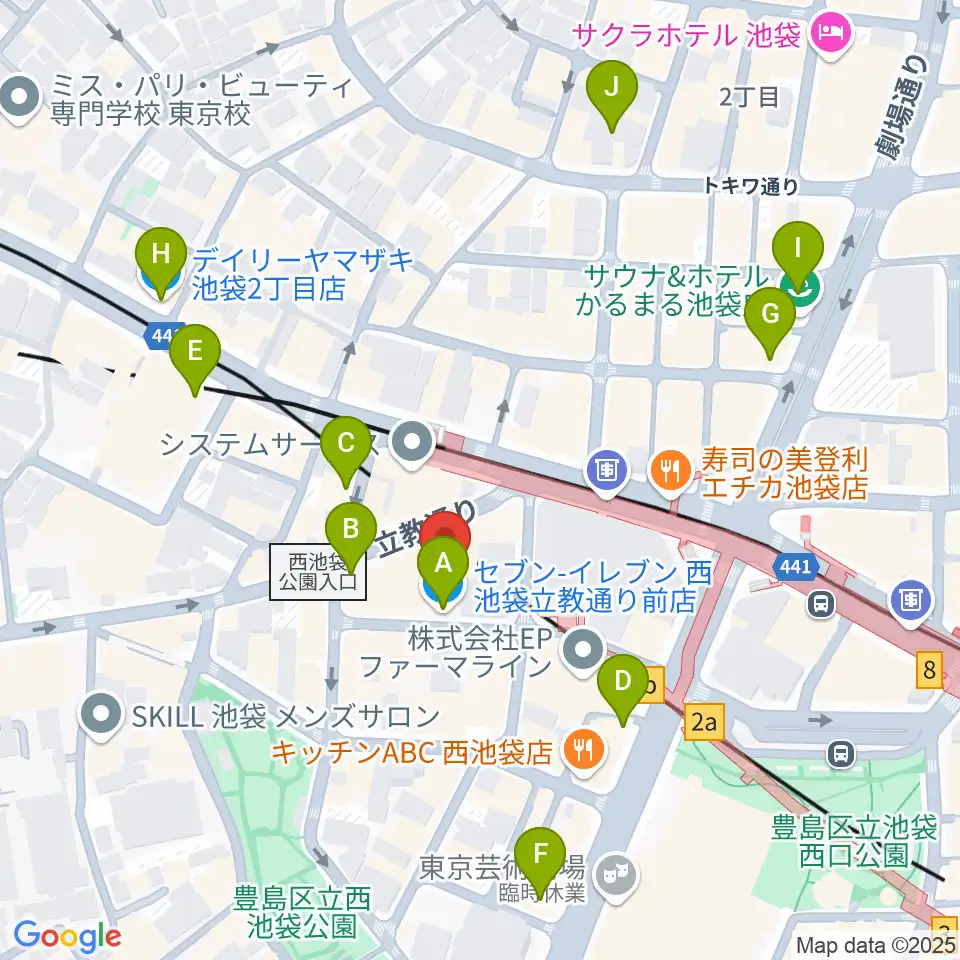 池袋フラットファイブ周辺のコンビニエンスストア一覧地図