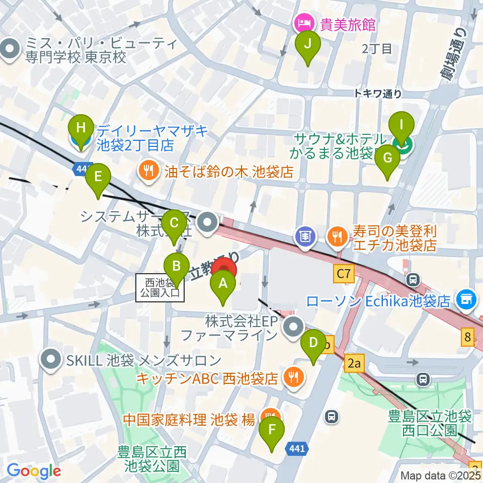 池袋フラットファイブ周辺のコンビニエンスストア一覧地図