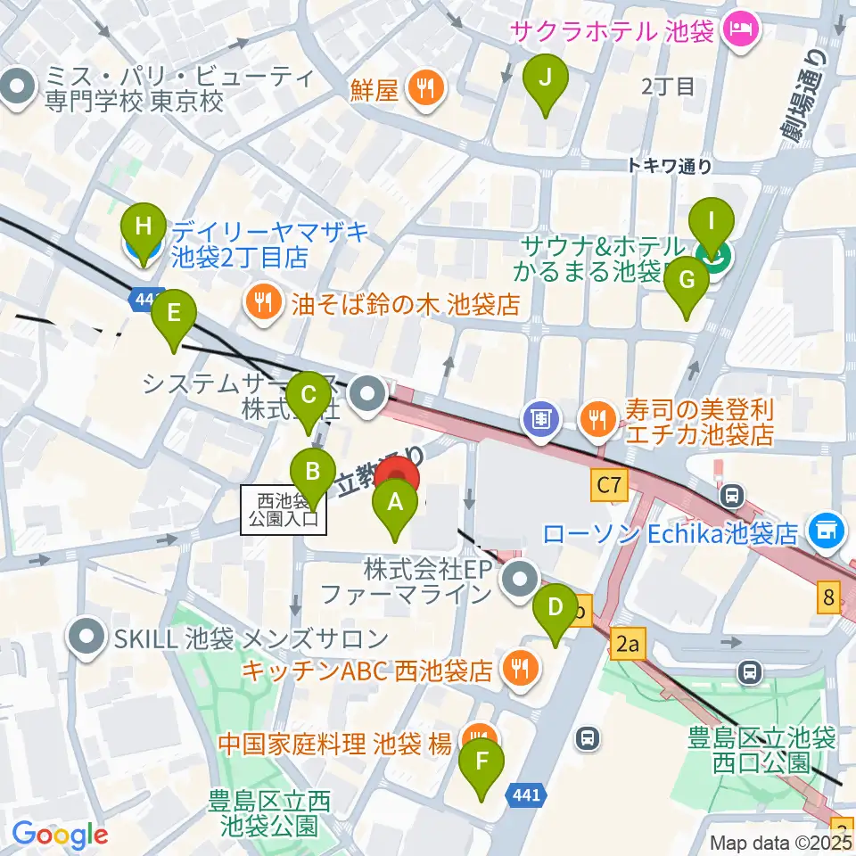 池袋フラットファイブ周辺のコンビニエンスストア一覧地図