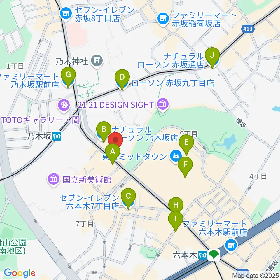 六本木オールオブミークラブ周辺のコンビニエンスストア一覧地図
