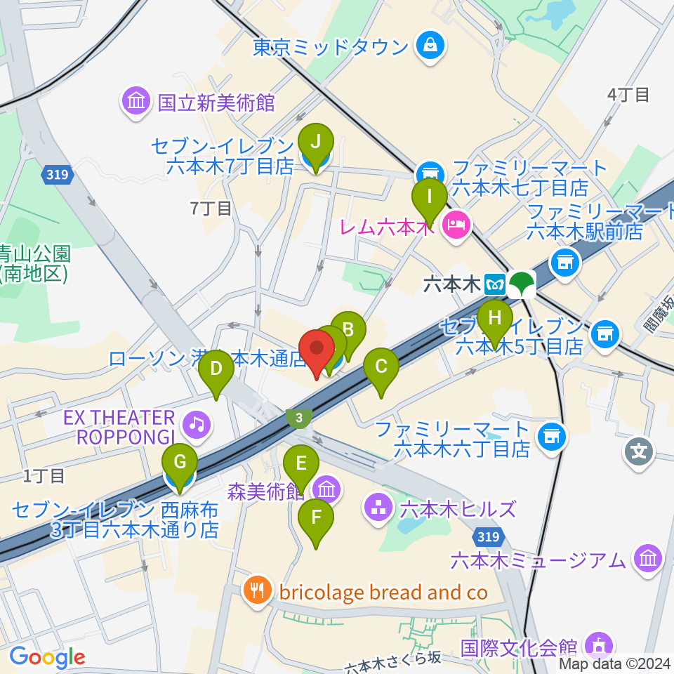 六本木マイスコッチ周辺のコンビニエンスストア一覧地図