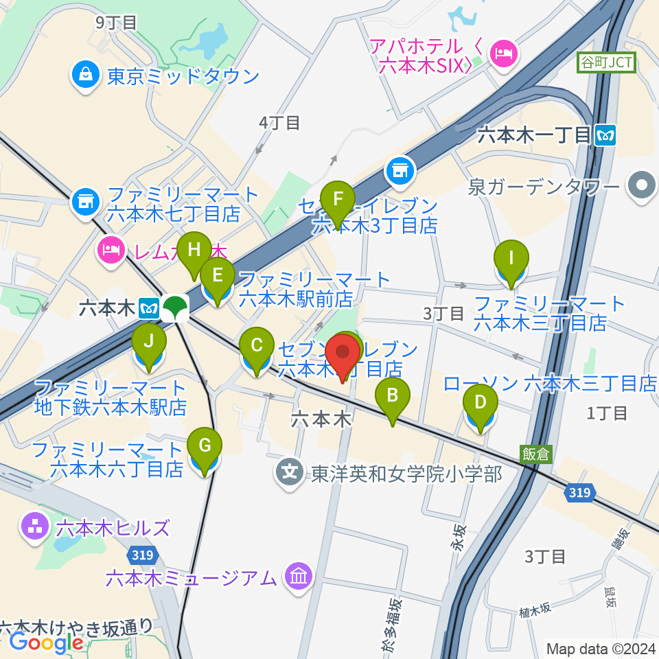 六本木Piano Bar IZUMI周辺のコンビニエンスストア一覧地図