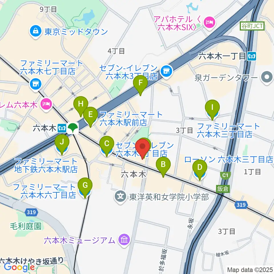六本木Piano Bar IZUMI周辺のコンビニエンスストア一覧地図