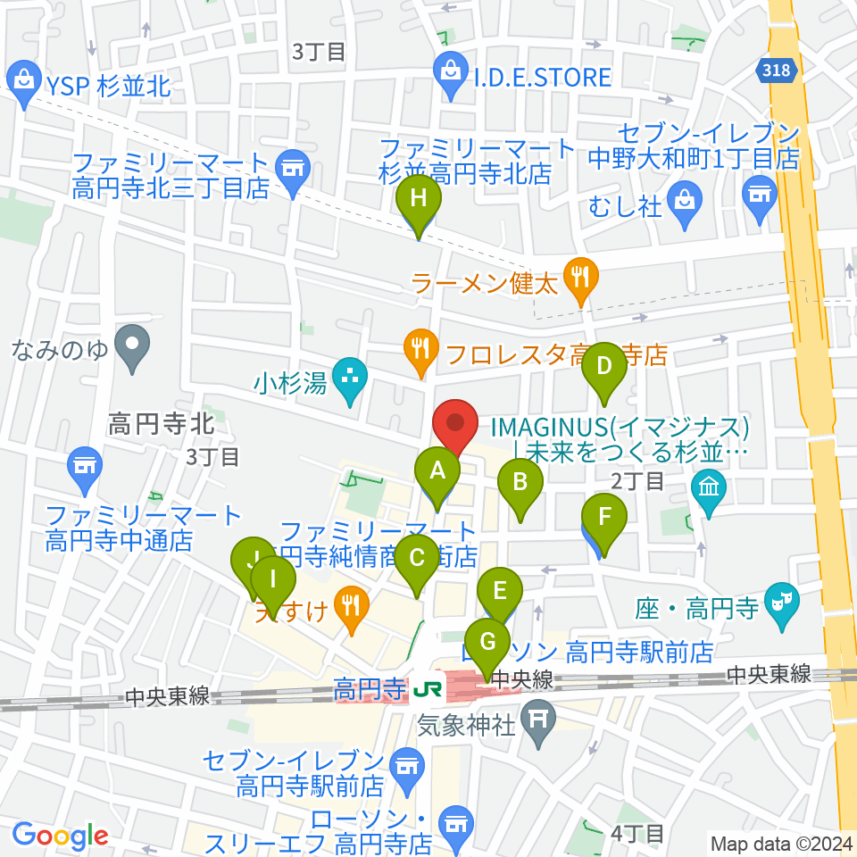 高円寺ムーンストンプ周辺のコンビニエンスストア一覧地図