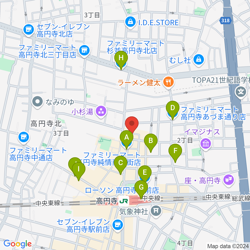 高円寺ムーンストンプ周辺のコンビニエンスストア一覧地図