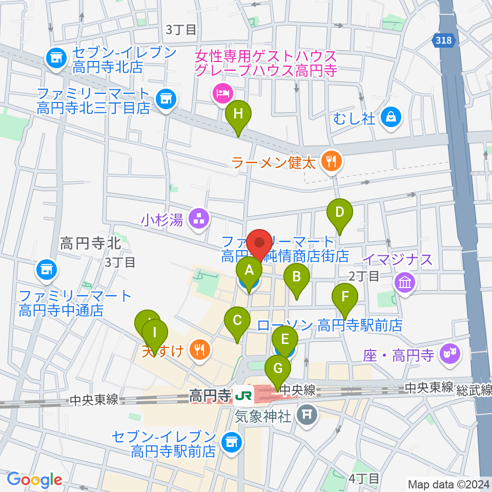 高円寺ムーンストンプ周辺のコンビニエンスストア一覧地図