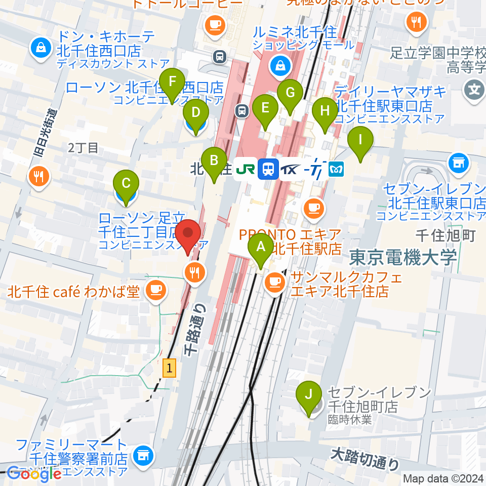 北千住ランチェリー周辺のコンビニエンスストア一覧地図