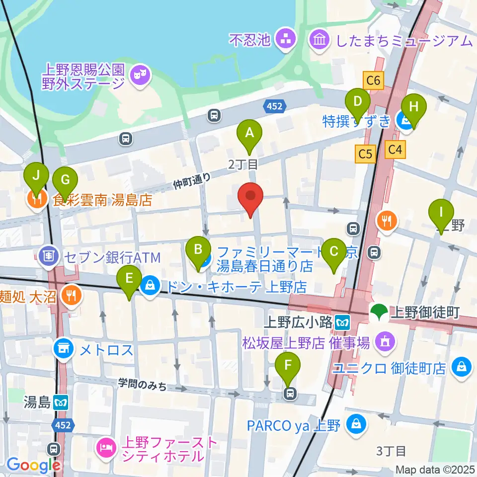 上野アリエス周辺のコンビニエンスストア一覧地図