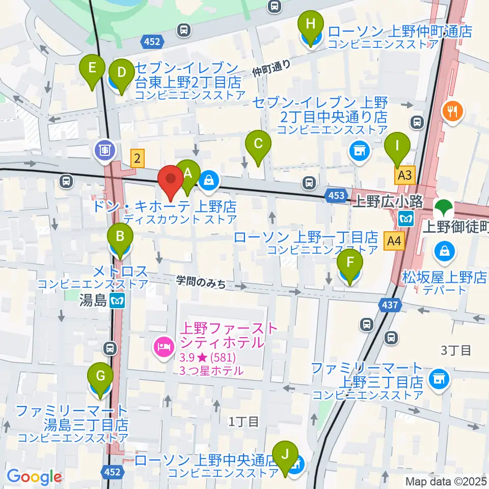 湯島カスター周辺のコンビニエンスストア一覧地図