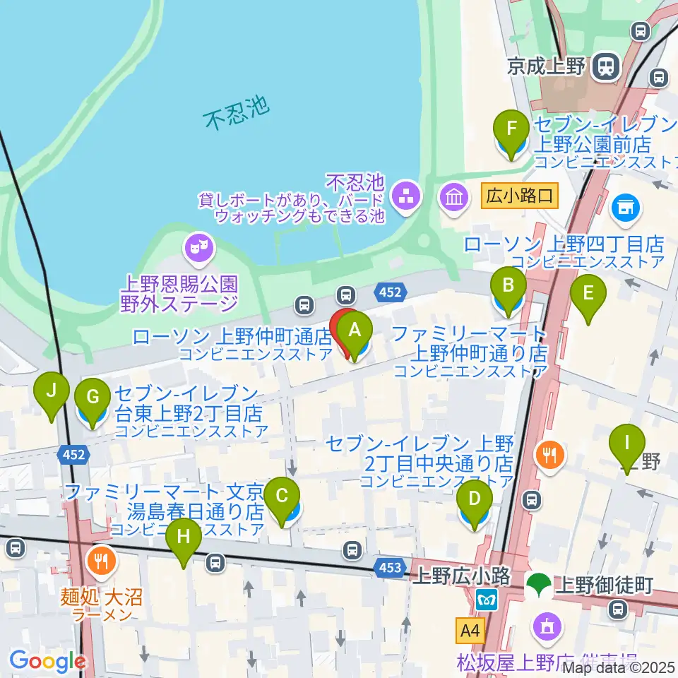 上野ANTON STUDIO周辺のコンビニエンスストア一覧地図