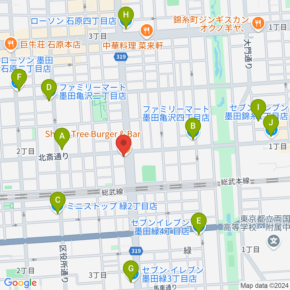 錦糸町J-flow周辺のコンビニエンスストア一覧地図