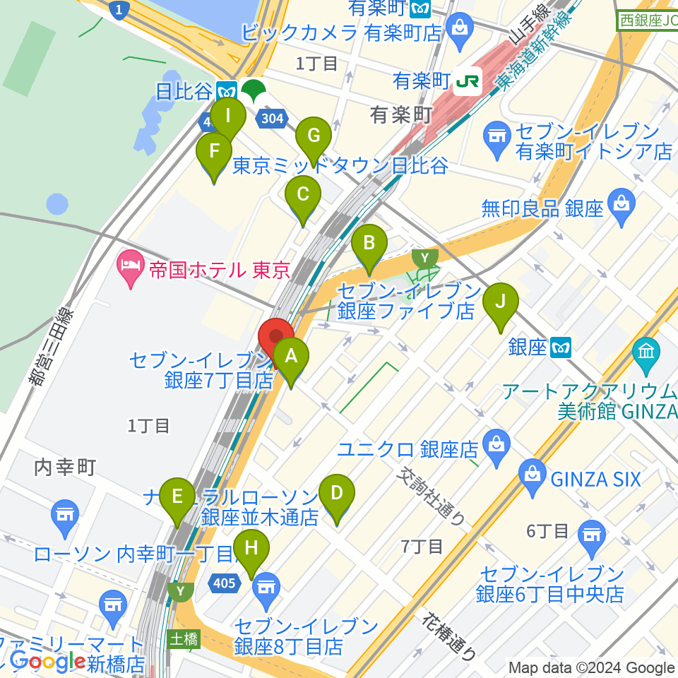 ケネディハウス銀座周辺のコンビニエンスストア一覧地図