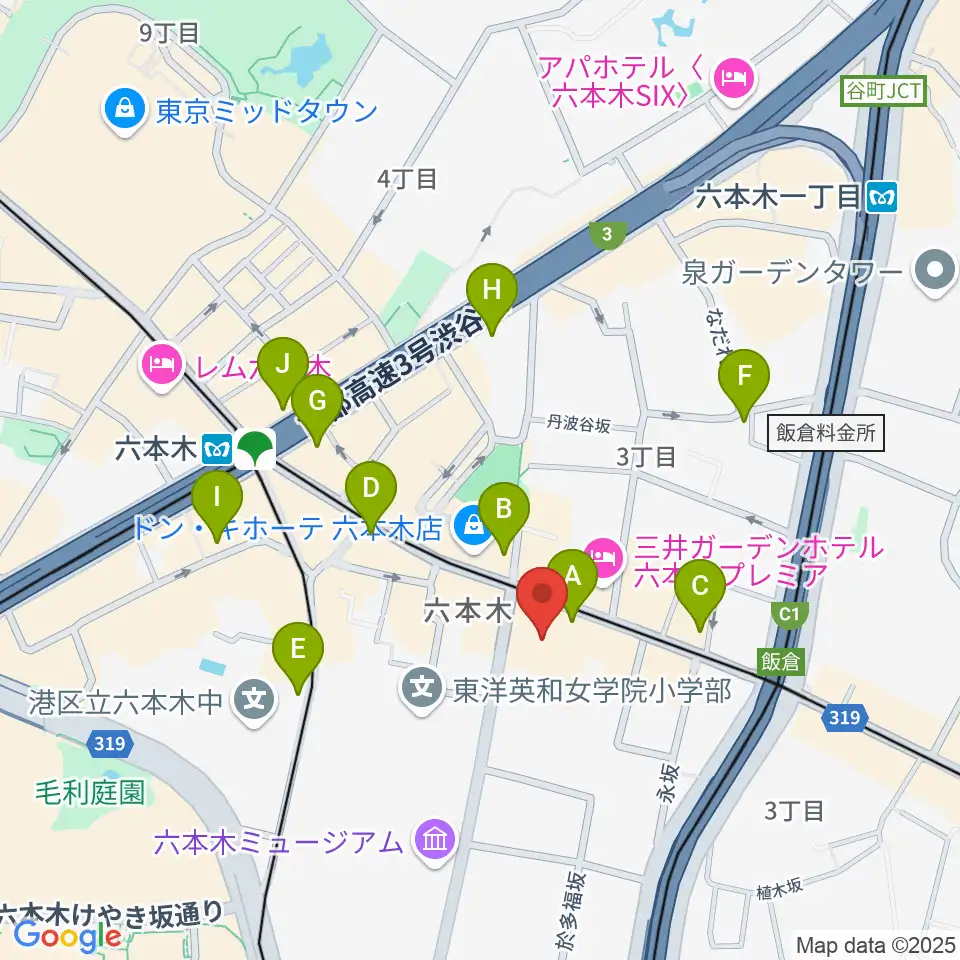 アビーロード六本木周辺のコンビニエンスストア一覧地図