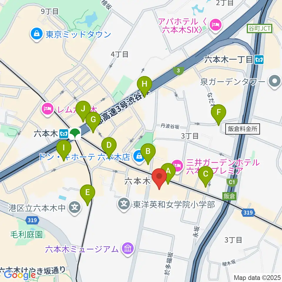 アビーロード六本木周辺のコンビニエンスストア一覧地図