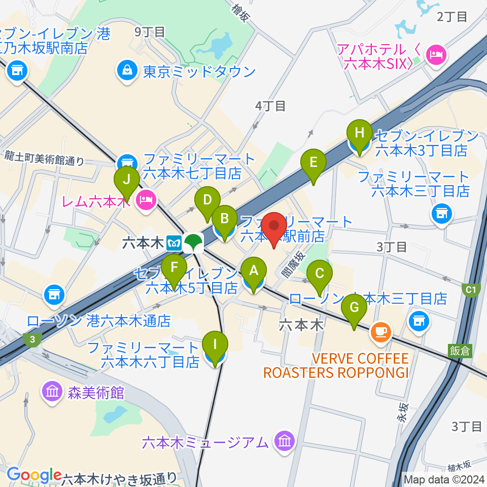 六本木バードランド周辺のコンビニエンスストア一覧地図