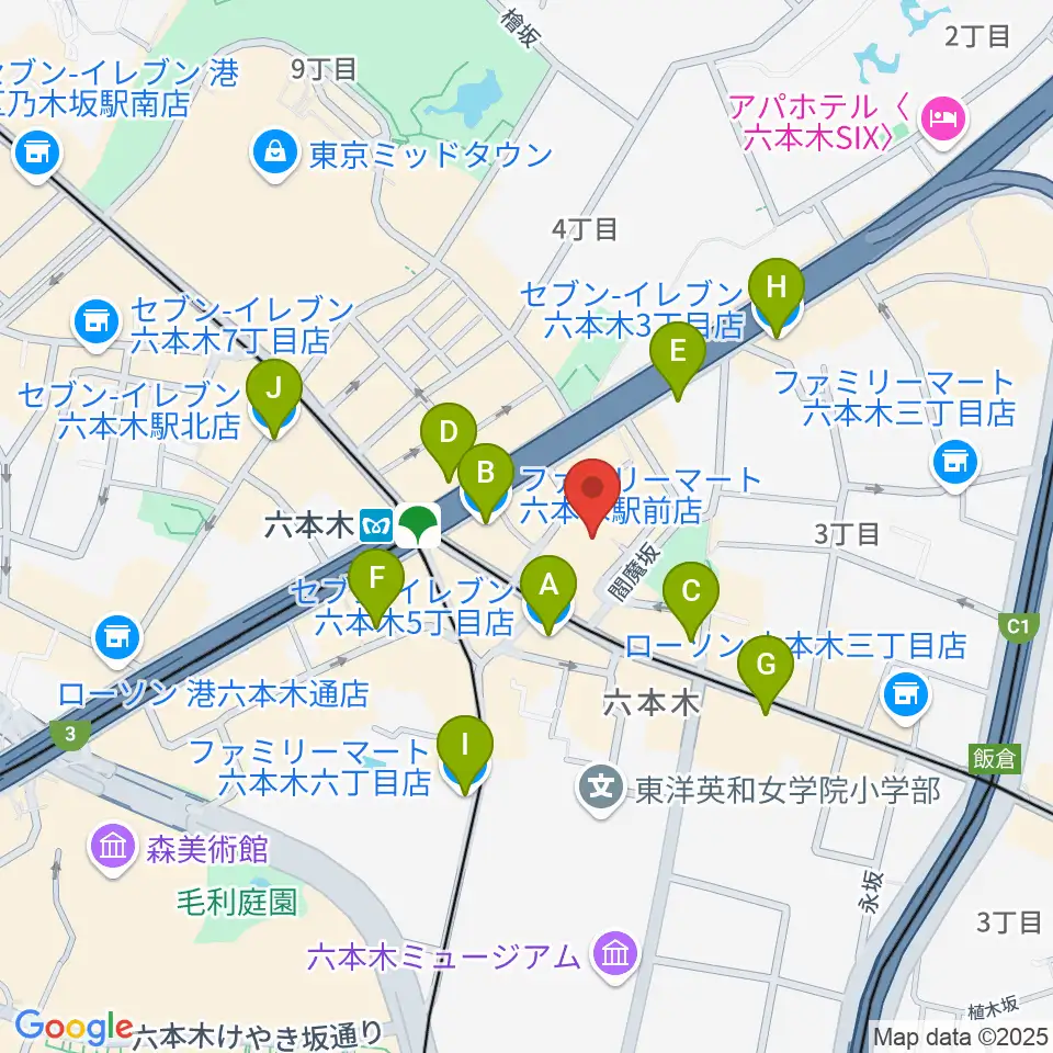 六本木バードランド周辺のコンビニエンスストア一覧地図