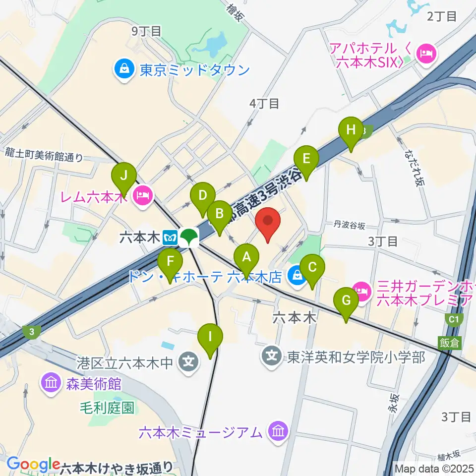 六本木バードランド周辺のコンビニエンスストア一覧地図