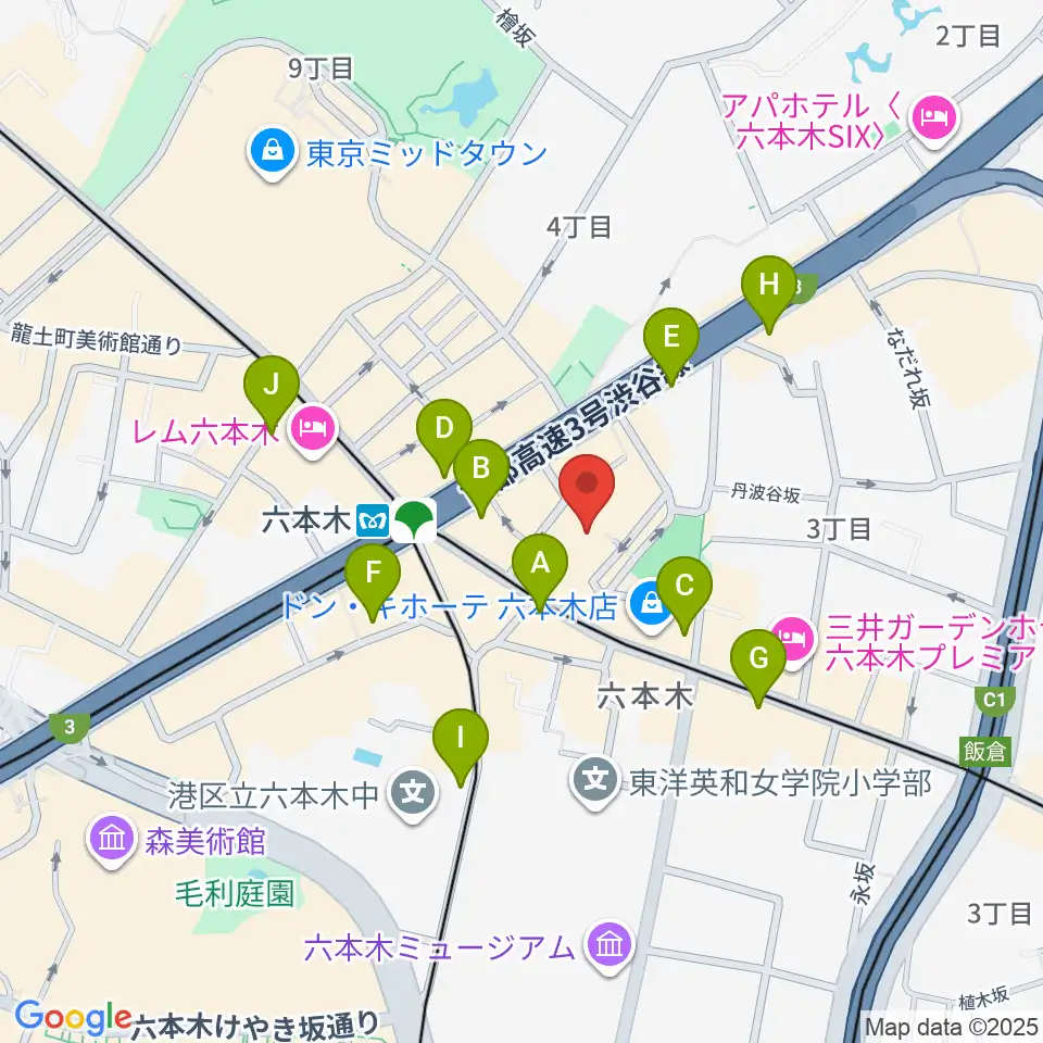 六本木バードランド周辺のコンビニエンスストア一覧地図