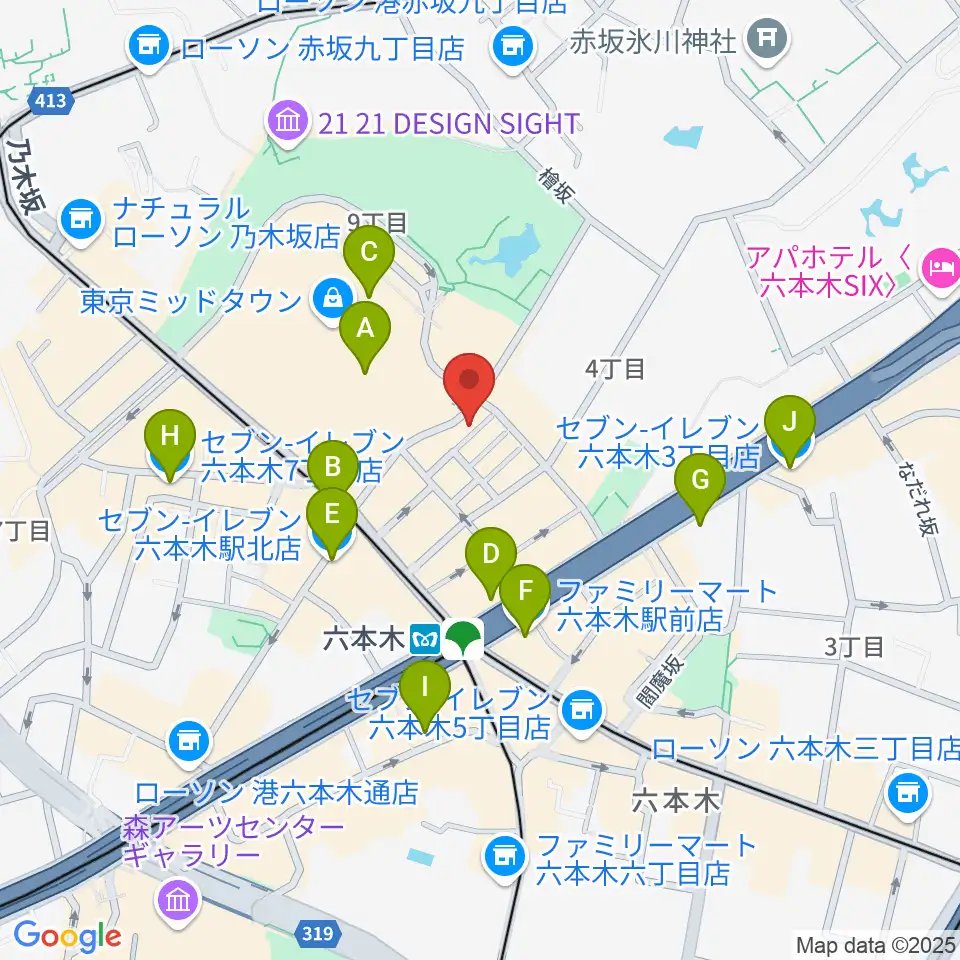 六本木ライブハウスZ周辺のコンビニエンスストア一覧地図
