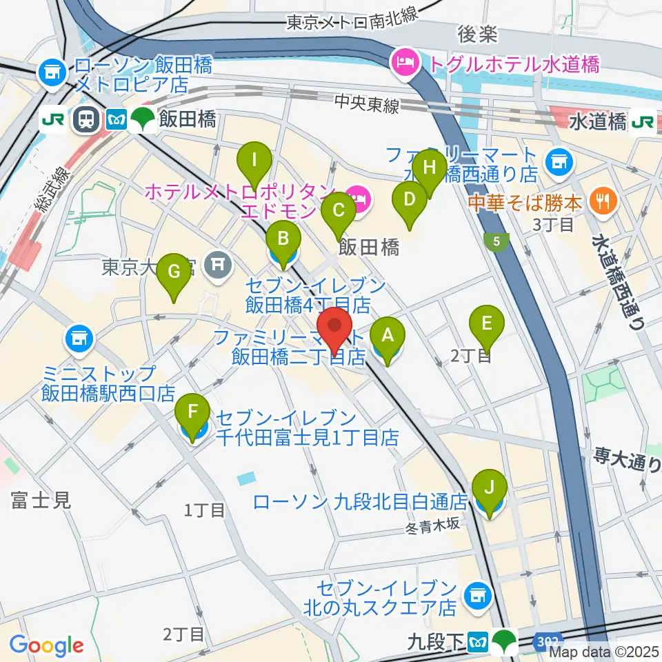 飯田橋スペースウィズ周辺のコンビニエンスストア一覧地図
