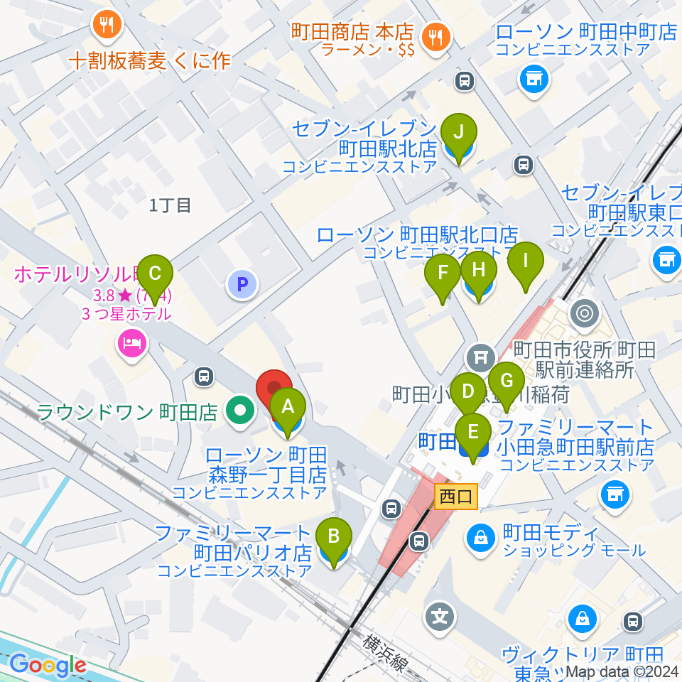 町田ニカズ周辺のコンビニエンスストア一覧地図