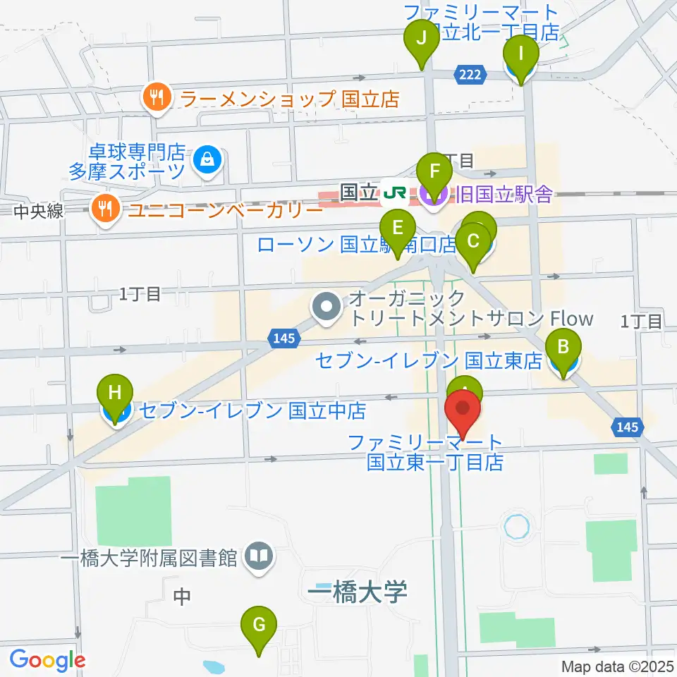 国立 地球屋周辺のコンビニエンスストア一覧地図