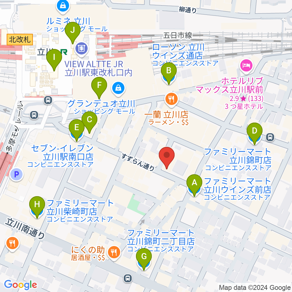 立川BABEL周辺のコンビニエンスストア一覧地図