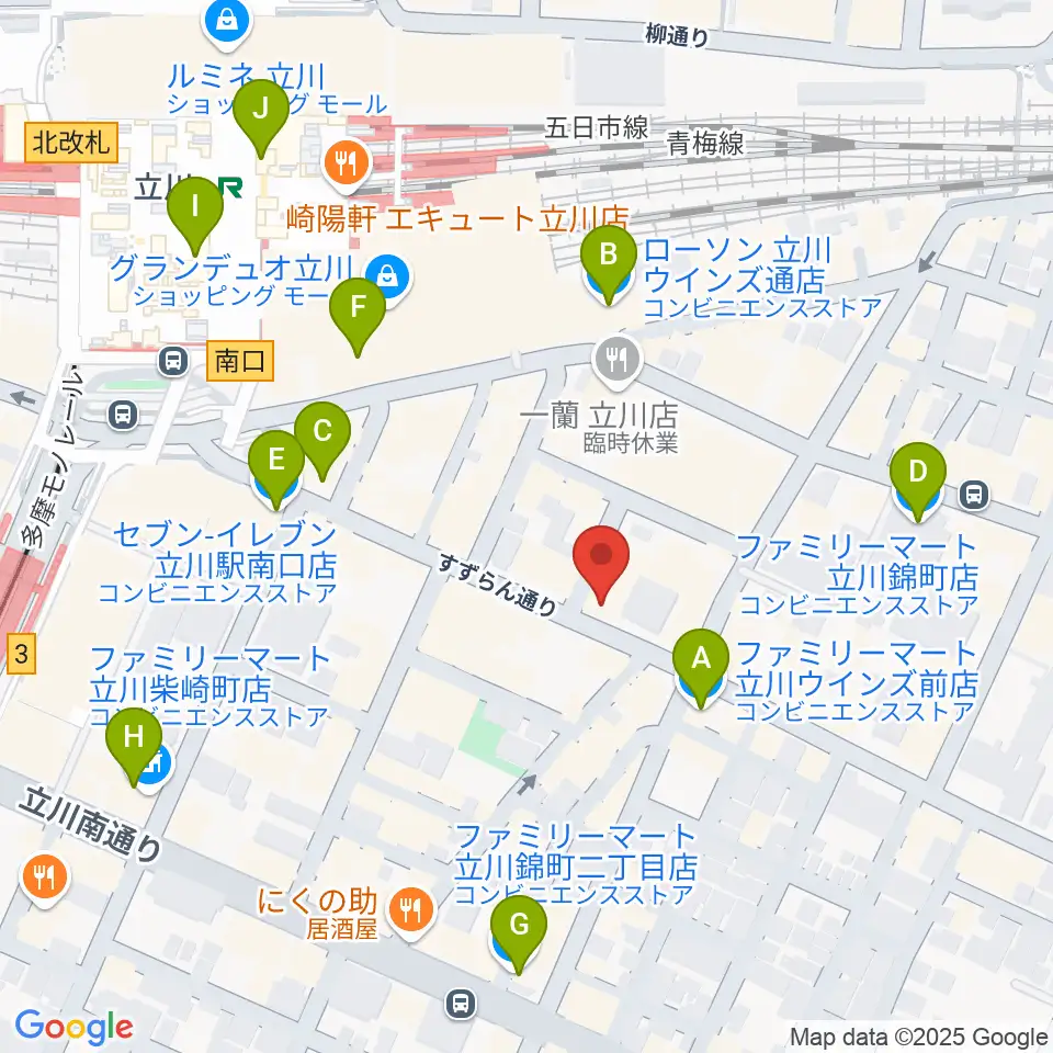 立川BABEL周辺のコンビニエンスストア一覧地図