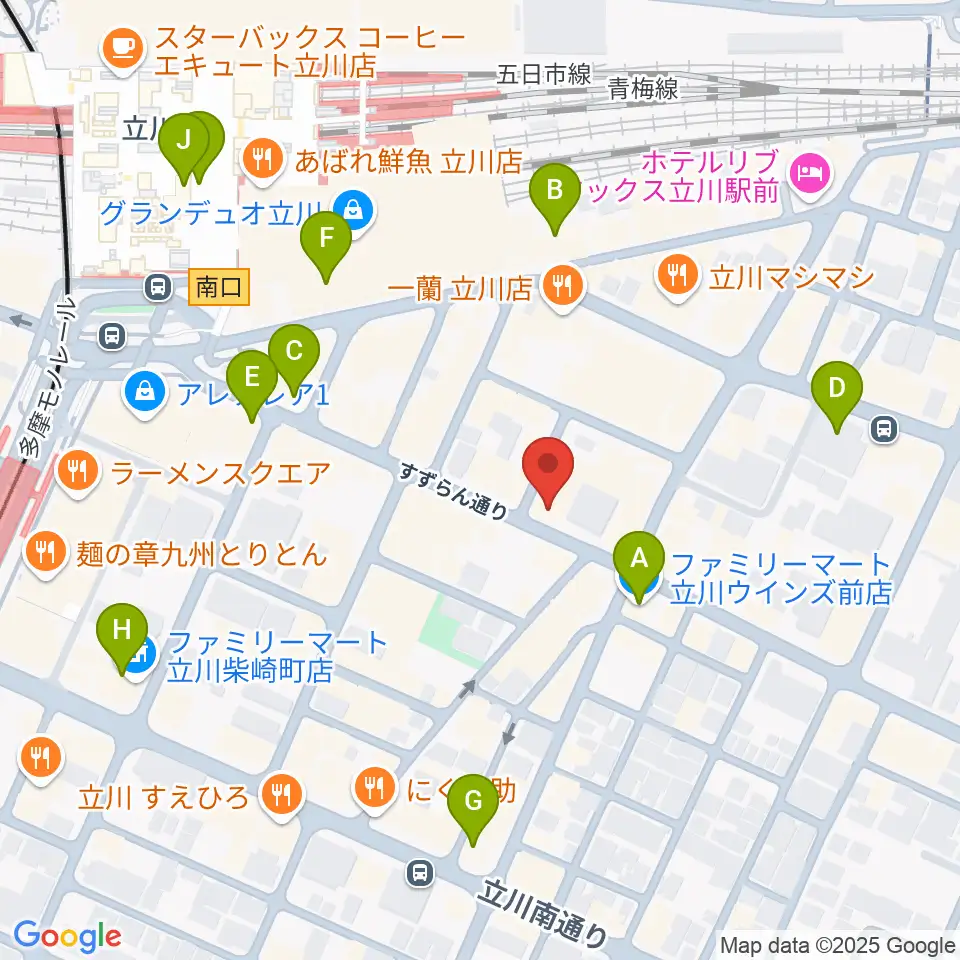 立川BABEL周辺のコンビニエンスストア一覧地図