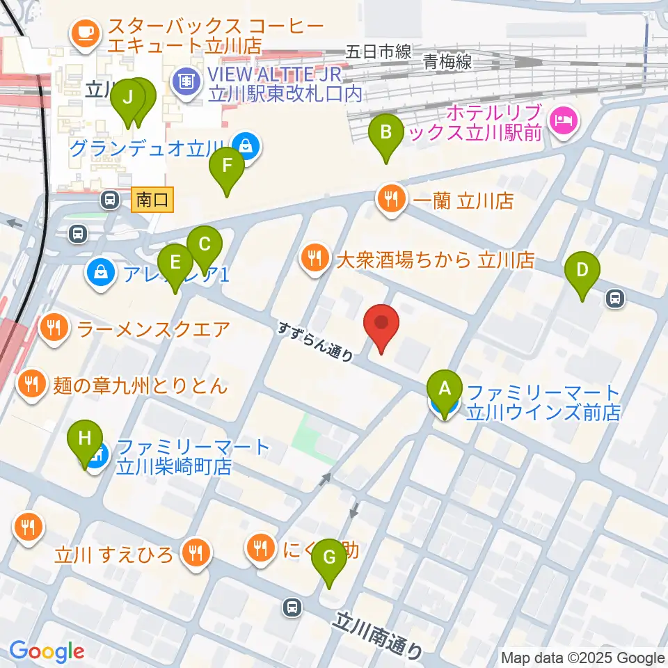立川BABEL周辺のコンビニエンスストア一覧地図