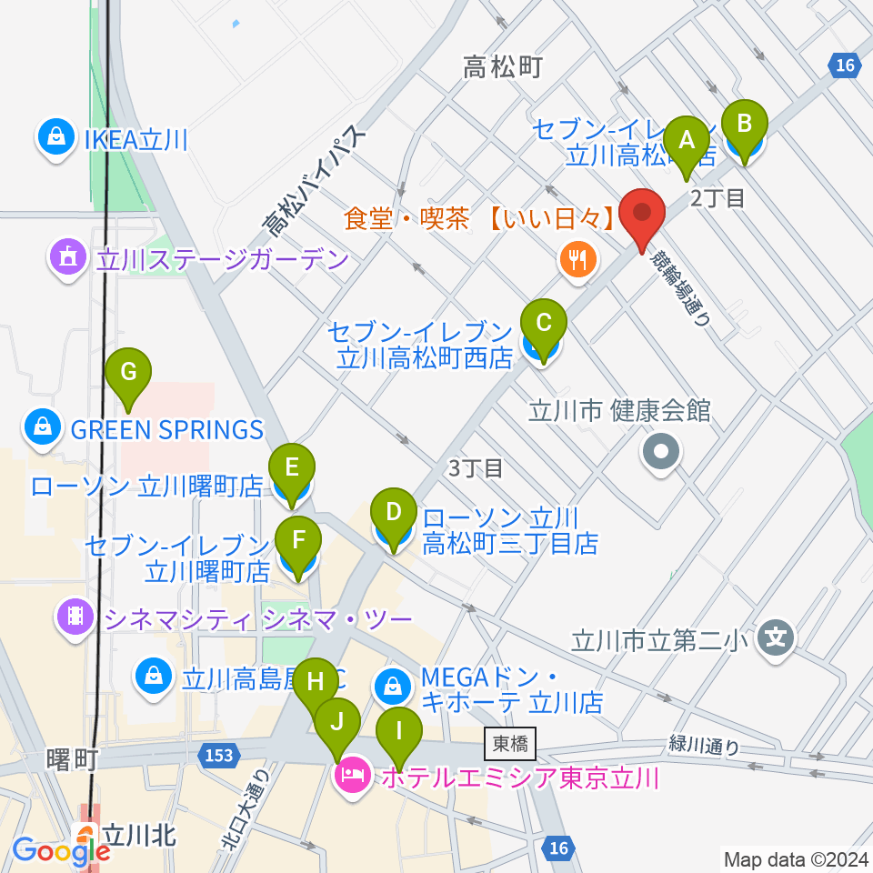 立川CRAZY JAM周辺のコンビニエンスストア一覧地図