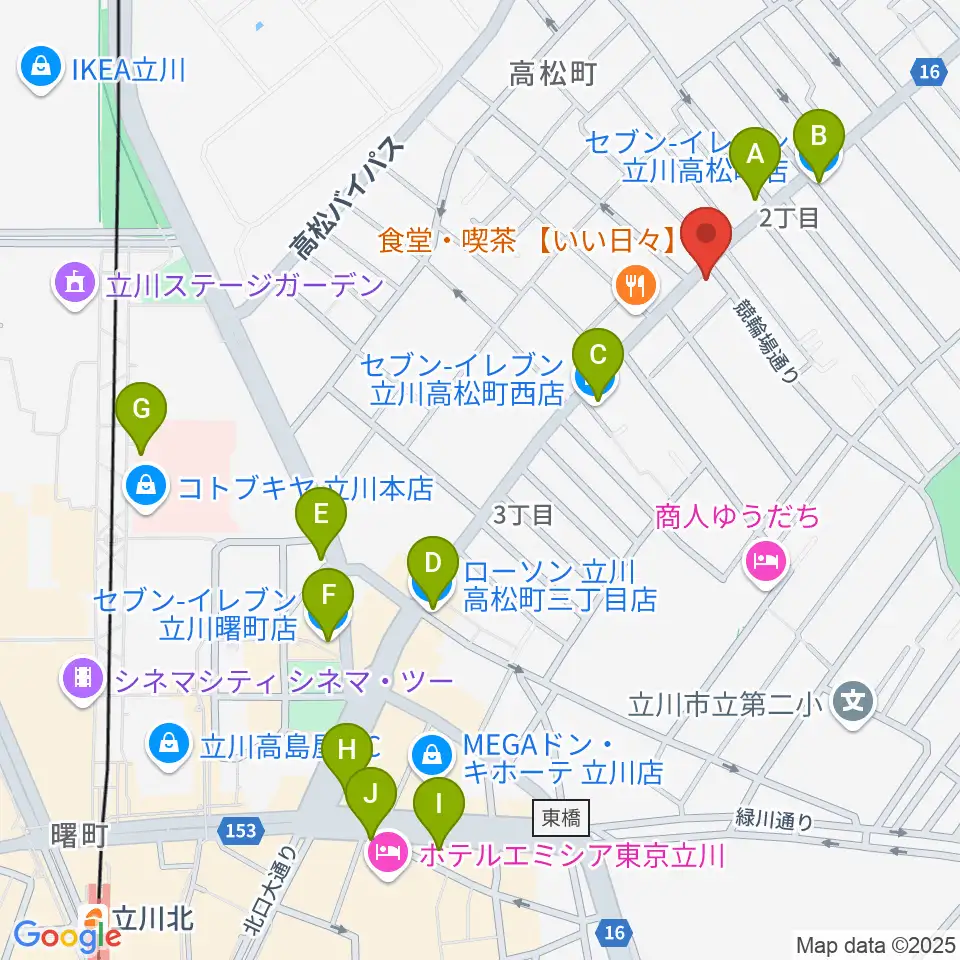立川CRAZY JAM周辺のコンビニエンスストア一覧地図