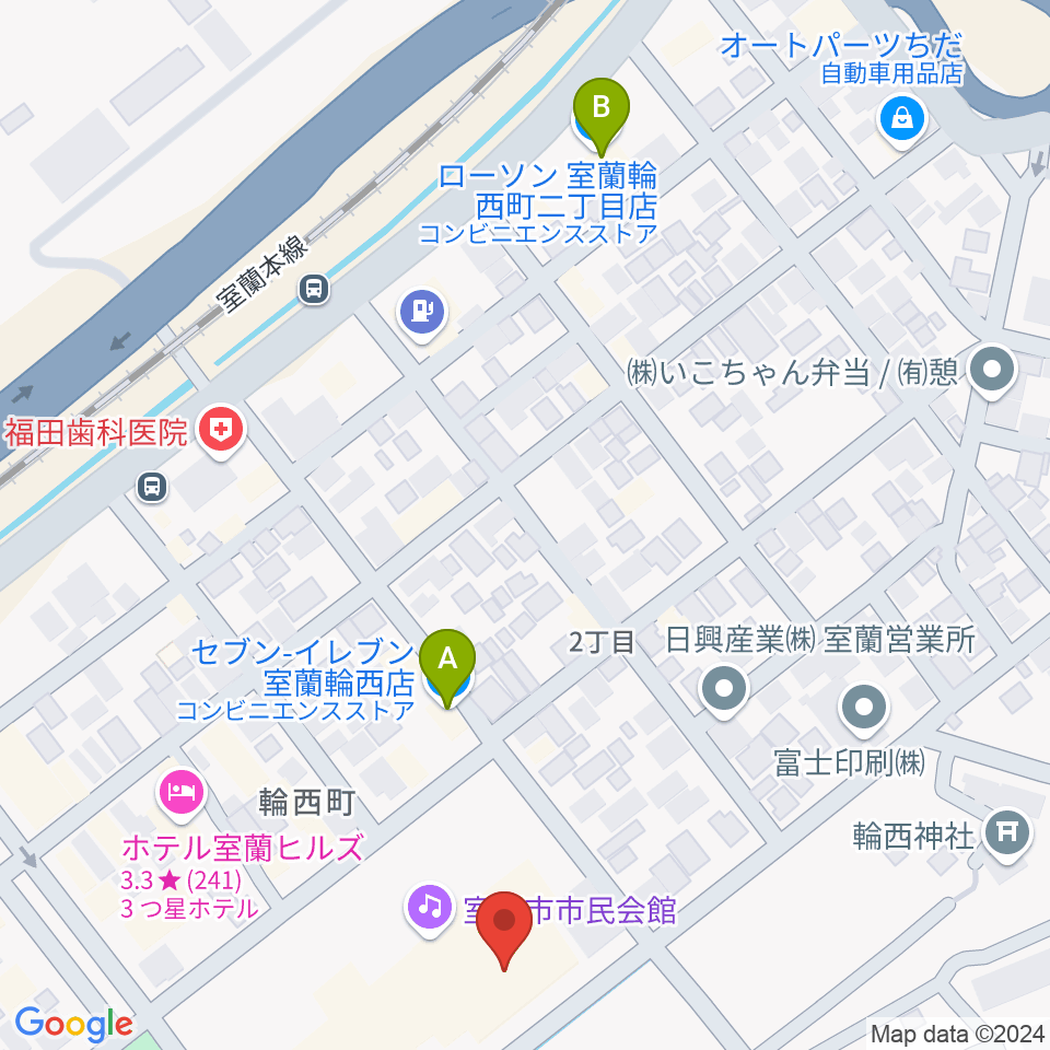 わにホール室蘭市市民会館周辺のコンビニエンスストア一覧地図